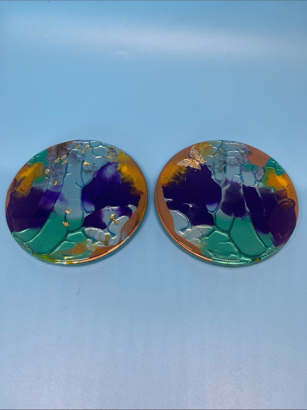 Hand-Poured by PJo Abstract Resin Coasters Art Pair in Purple and Teal